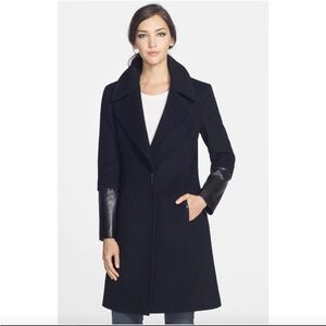 Elie Tahari Women’s Dawson Leather Trim Wool Coat